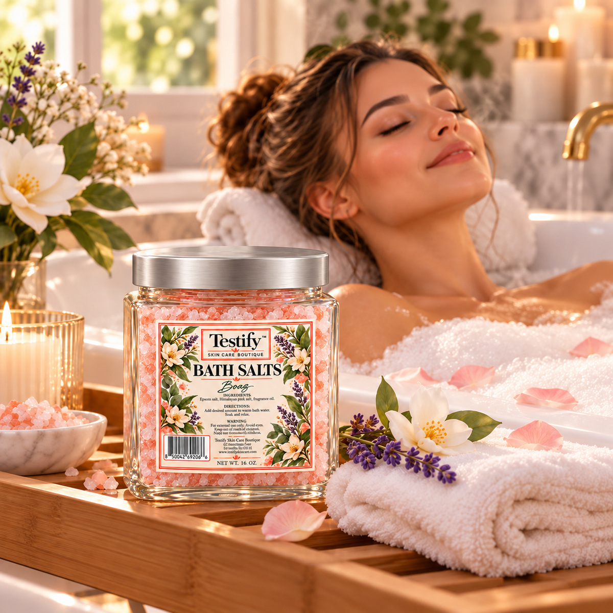 Botanical Bath Salts – Himalayan & Epsom Salts with Dried Flowers | 16 oz
