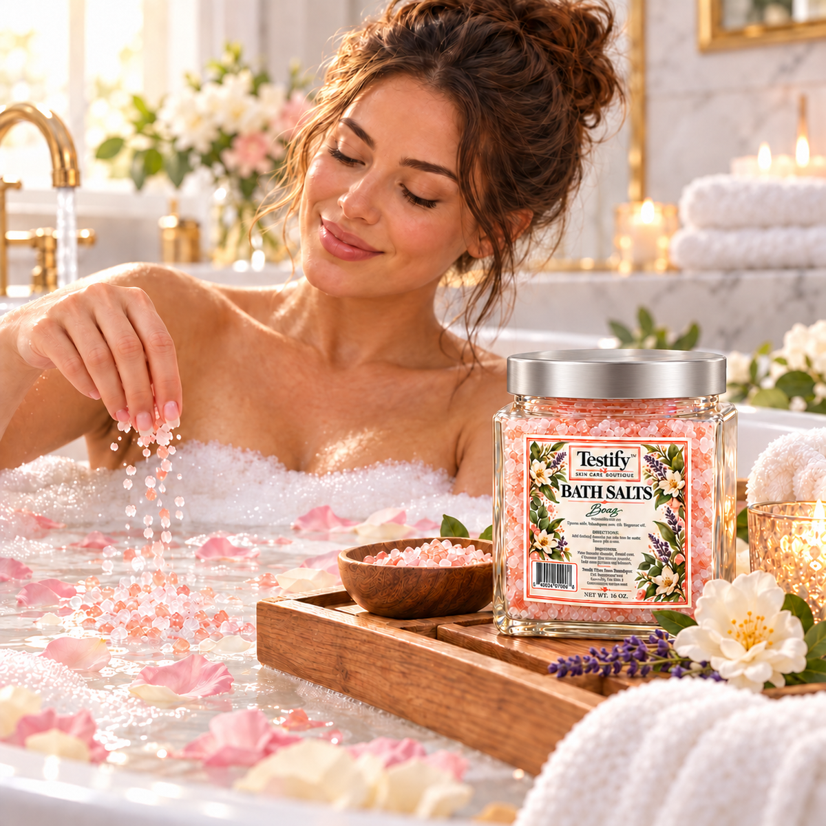 Botanical Bath Salts – Himalayan & Epsom Salts with Dried Flowers | 16 oz