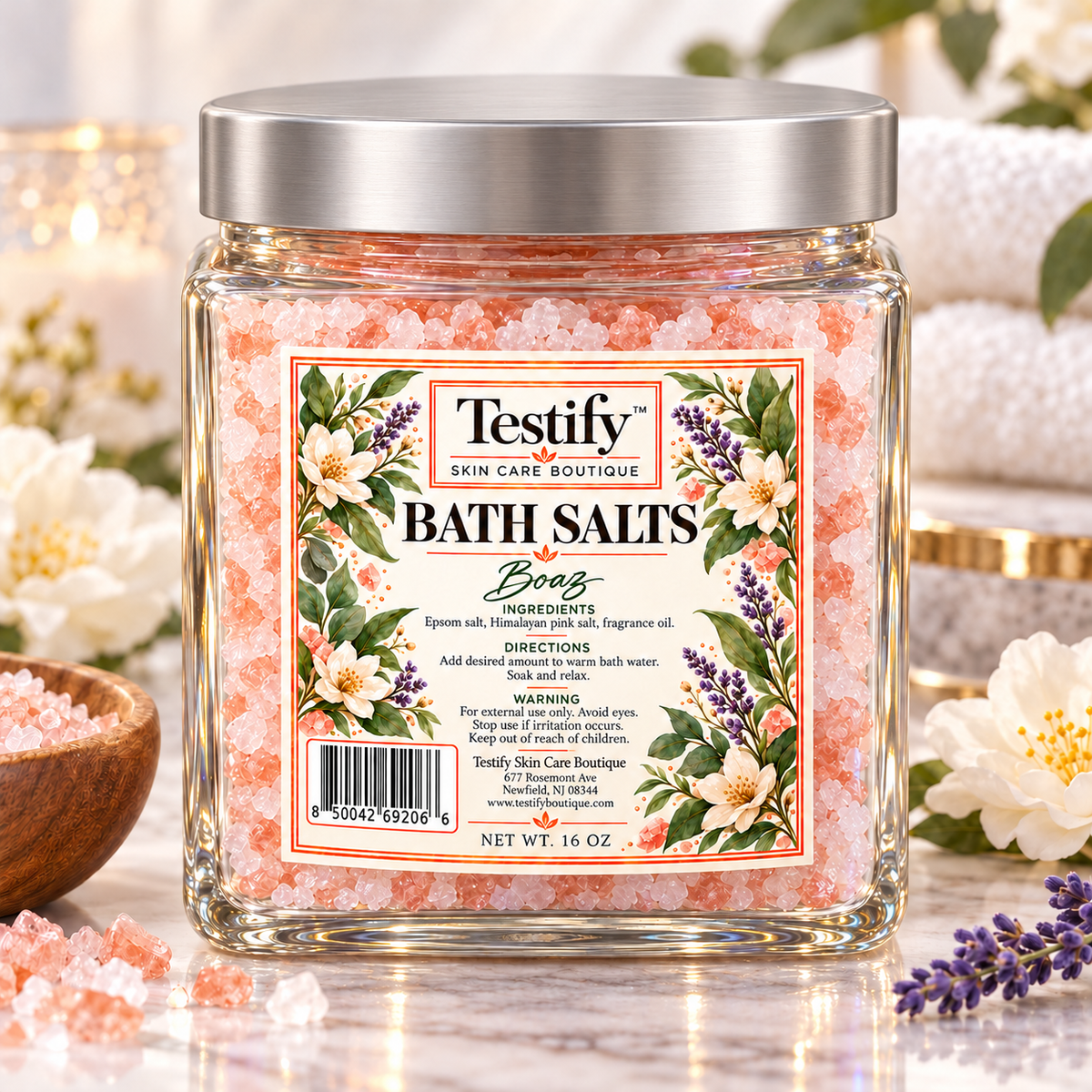 Botanical Bath Salts – Himalayan & Epsom Salts with Dried Flowers | 16 oz