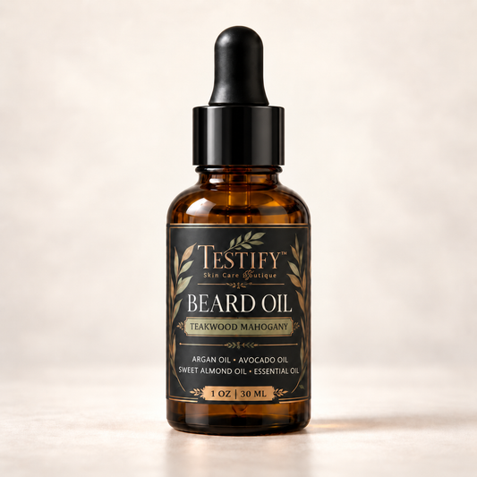 Testify beard oil product front with black top