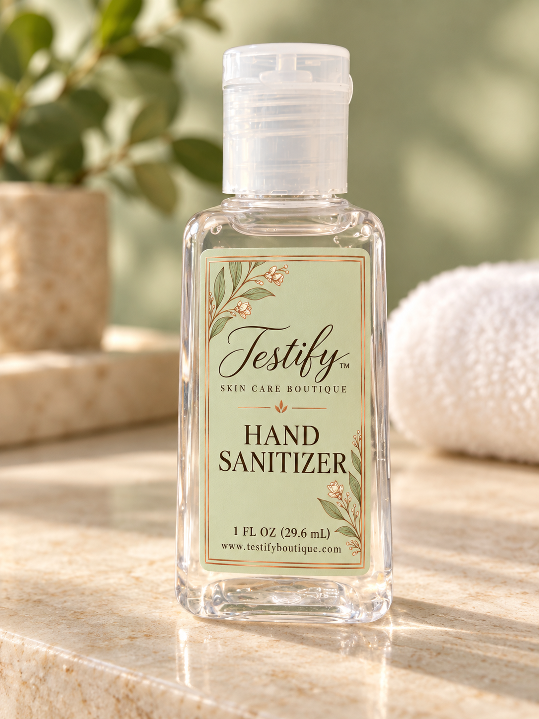 Testify 1 oz hand sanitizer spa product mockup
